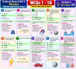 FBISE Class 9 Physics Model Paper 2027 solved MCQs with answers and explanations